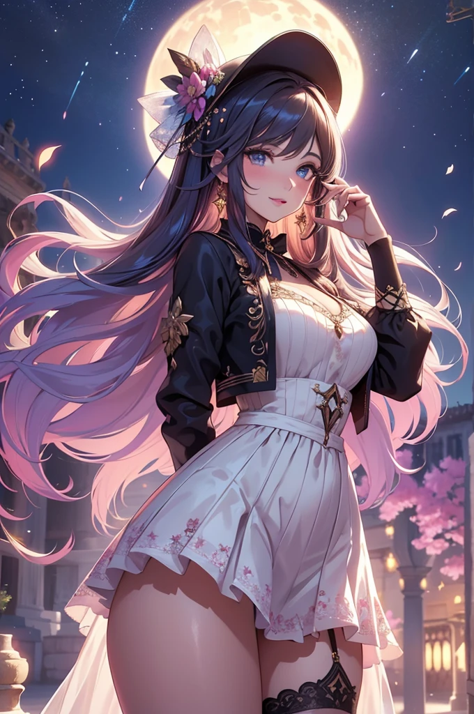 (Best Quality,4k,8k,High resolution,masterpiece:1.2),ultra detailed,(realist,photorealist,photo-realist:1.37),Acrylic painting,Beautiful Spanish model with a lolita dress and soft hair.,Beautiful Spanish model with long black hair and detailed facial features.,Beautiful Spanish model standing in a beautiful garden surrounded by a starry sky.,Beautiful Spanish model in a vibrant lolita dress,Beautiful Spanish model with intricate accessories and matching hat.,Beautiful Spanish model posing gracefully with her hands on her hips.,Beautiful Spanish model with two long and flowing pigtails.,Beautiful Spanish model with bright blue eyes and pink lips.,Beautiful Spanish model with happy expression.,Beautiful Spanish model in a dynamic pose with cherry blossoms falling around her.,Beautiful Spanish model surrounded by colorful flowers and butterflies.,Beautiful Spanish model dress adorned with pretty bows and lace details.,Beautiful Spanish model with a charming smile.,beautiful spanish model with soft, pastel color shading,beautiful Spanish model with a magical glow illuminating her,Beautiful Spanish model in a picturesque setting with a winding road leading to a magnificent castle.,Beautiful Spanish model holding a microphone and singing passionately.,Beautiful Spanish model with a fairy tale background.,beautiful Spanish model with a soft, dream atmosphere,Beautiful Spanish model with a subtle bokeh effect.,Beautiful Spanish model standing under a moonlit sky.,beautiful Spanish model with a warm, golden sunset in the background,Beautiful Spanish model surrounded by twinkling stars and colorful nebulae.,creating an ethereal and captivating artistic masterpiece. 