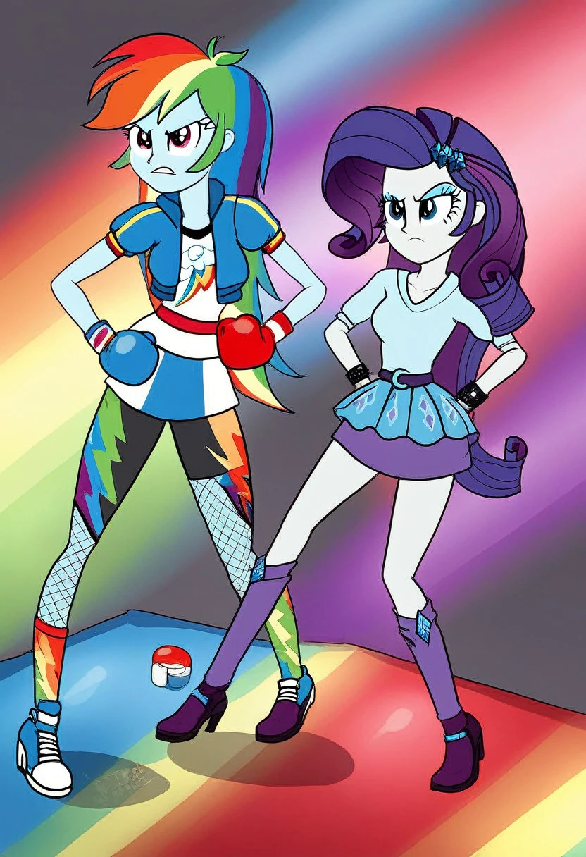 Eqg angry rainbow dash at a school in in fishnet tights boxing rarity