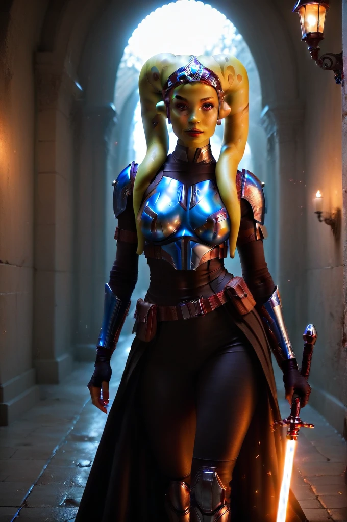 a ((fall body)) ((female twi'lek ))mandalorian,walking on fire, beautiful detailed eyes, beautiful detailed lips, extremely detailed face, long eyelashes, mandalorian armor, sci-fi, cinematic lighting, dramatic, epic, intricate details, hyper-realistic, 8k, high-quality, photorealistic