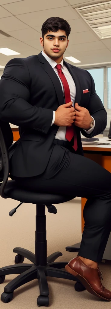 Office close up focus on press down and hold bulge by hand wetty erected bulge indian perfect wetty big hairy monster erected bulge in formal front open grey suit pant, masterpiece, seductive, erotic, exotic erected bulge