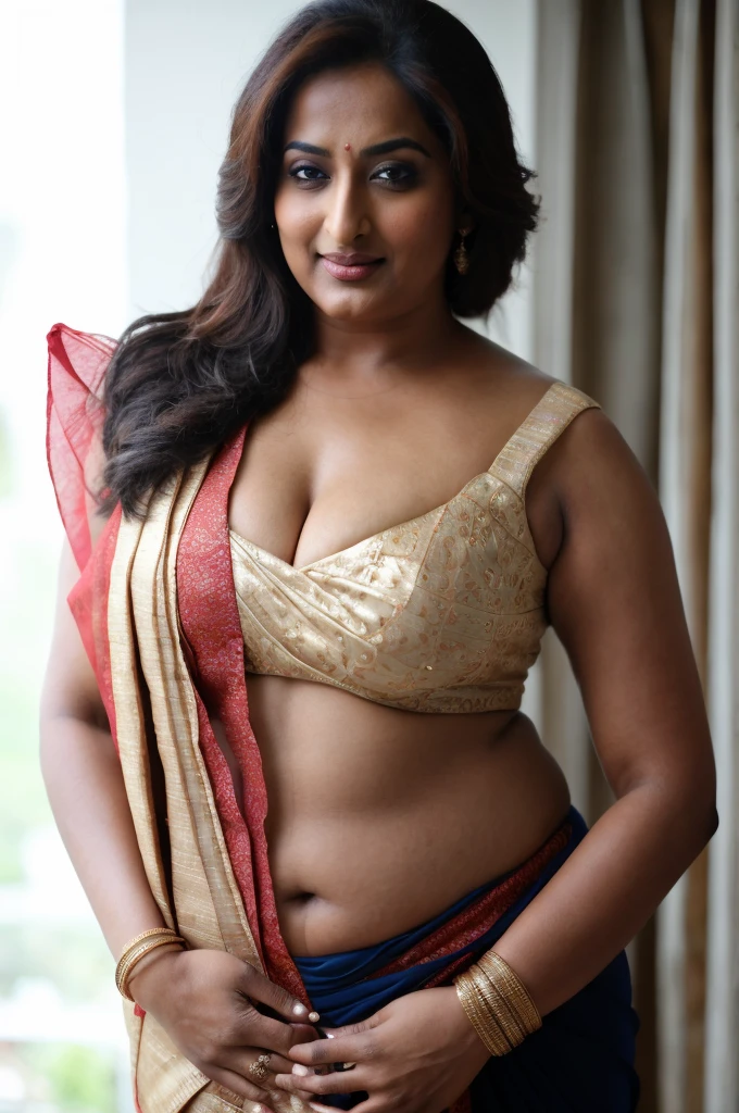 Foto RAW, photorealistic, photography, full body shot, 60 years old Woman, mascara, eye kajal, juicy figure, master shot, perfect eyes, goddess like beauty, pierced eyes, perfect thick chubby mallu Desi aunty bhabhi, Wearing a Stanapatta, a chest-band.Saree model, model Photography, Indian saree shoot, Indian traditional wear advertising photography, traditional wear brand shoot, face of Indian actress Sonakshi Sinha, masterpiece, realistic, realism, incredible details, pleasure, photorealism, detailed skin, skin pores, high contrast, photorealistic Artstation 8k HD digital art trend of high definition and detailed realistic skin texture, ultra detail, realistic skin texture, armature, best quality, ultra high definition, (photorealistic:1.4),, high resolution, detail, raw photo, sweat, Re sharp, by Lee Jefferies Nikon D850 Film Stock Photo 4 Kodak Portra 400 Camera F1.6 Lens Rich Color Ultra Real Realistic Realistic Textures Dramatic Lighting Unreal Engine Trending at Art Station Cinestill 800,(pele altamente detalhada: 1.2), 8k UHD, DSLR, soft-lighting, alta qualidade, grain of film, Fujifilm XT3,she didn't like to wear blouse or bra, she is happy to wear only saree, she hates blouse or bra, highly detailed hairy armpits, hyper realistic skin, skin pores, sweat, veins, stubble armpits, erotic temptation, appealing figure, appealing body language, fleshy arms, horny desi indian mommy, she wants to dominate young boys by showing her tempting figure, irresistibly hot, armpits hair clearly visible, freckles 0.2, stretchmarks 0.2, outstanding details, professional level photography, true mature skin texture of a middle aged Indian aunty,