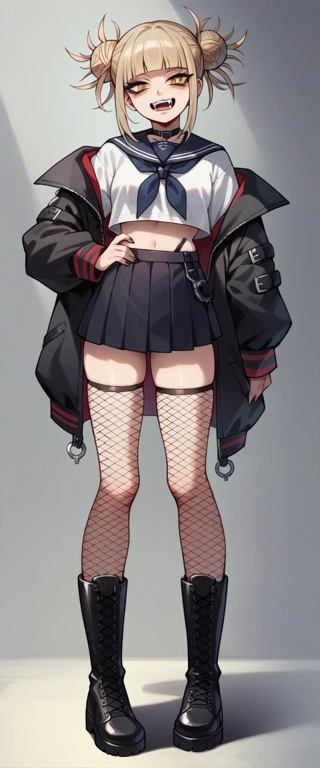 Himiko Gothic Toga (Ultra detailed) (perfect work) (Whole body) (black fishnet stockings, black mini skirt and black boots)