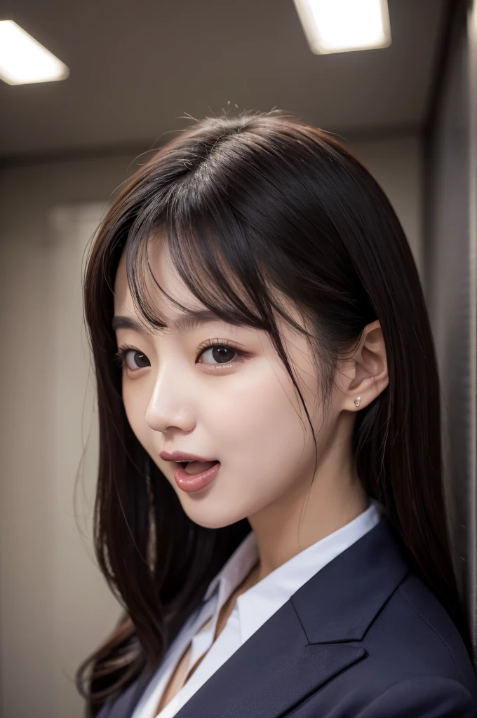 woman wearing a suit No light in my eyes、Sticking out tongue