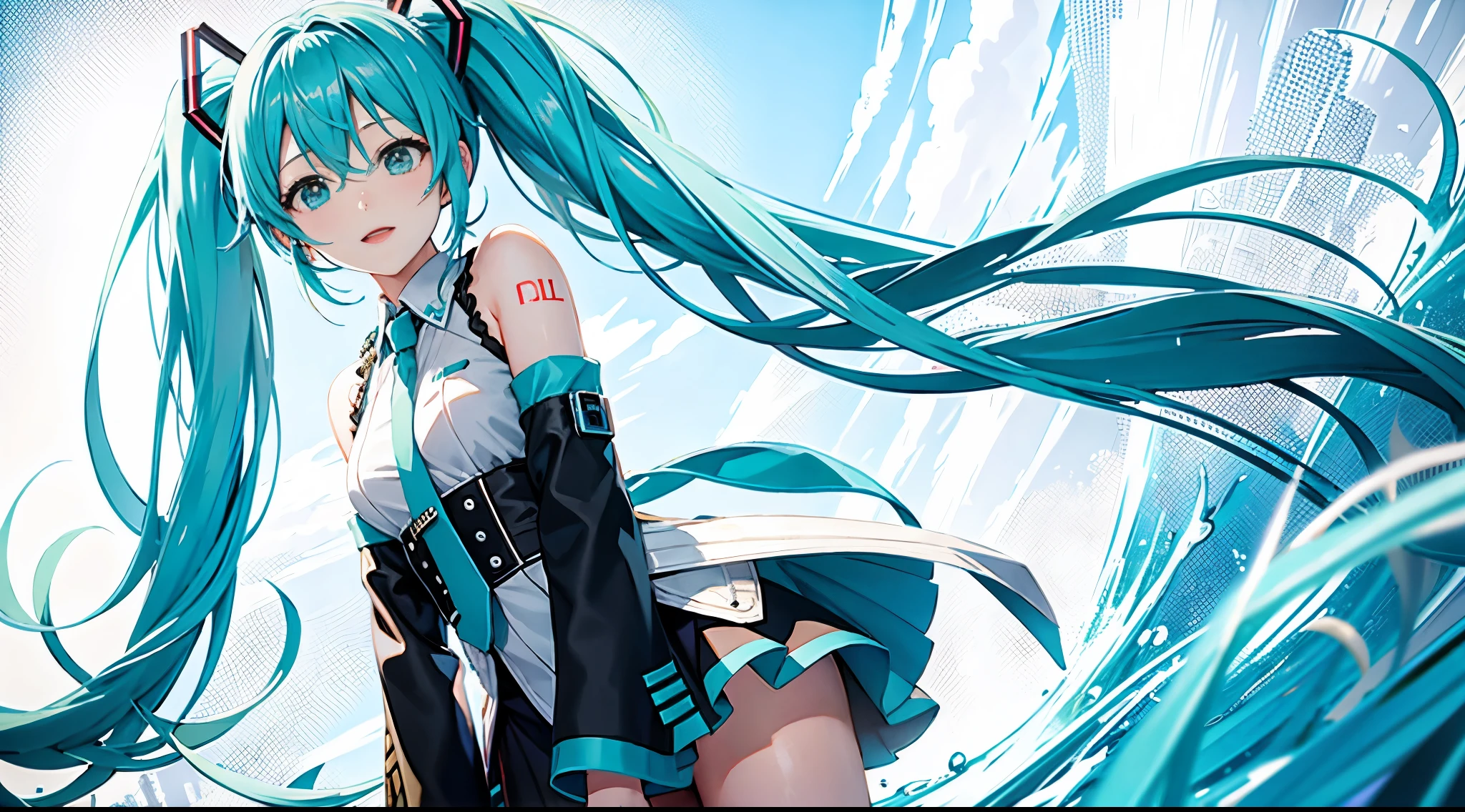 miku hatsune、girl with、1人、Dynamic、Shiny colors、shuicolor、streams