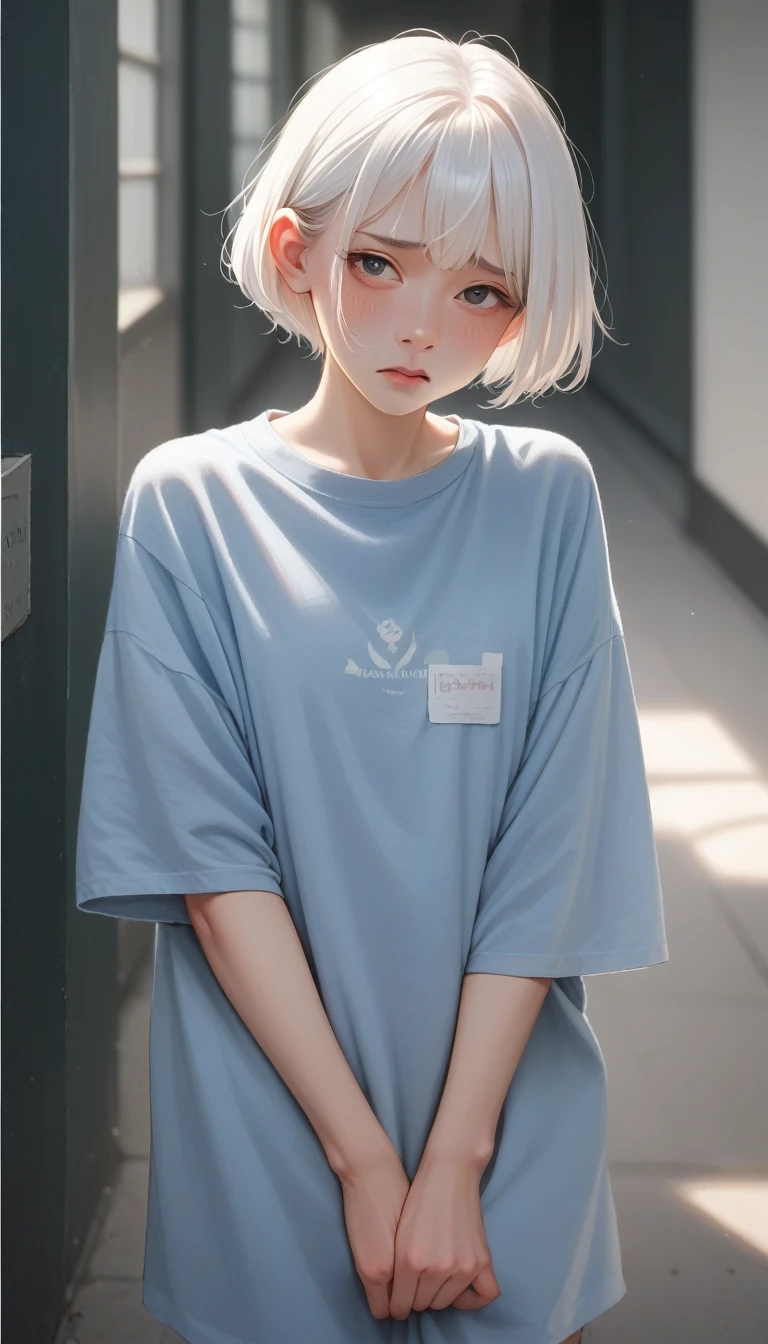 score_9_up, score_8_up, score_7_up, Short white hair, blush, Awkward