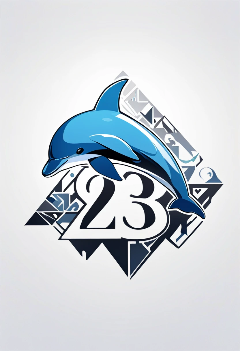 A logo designed with a combination of the number 28 and dolphin elements, in black and white, with a minimalist style. The number 28 is cleverly incorporated into the image of a dolphin, forming a unique and creative logo.