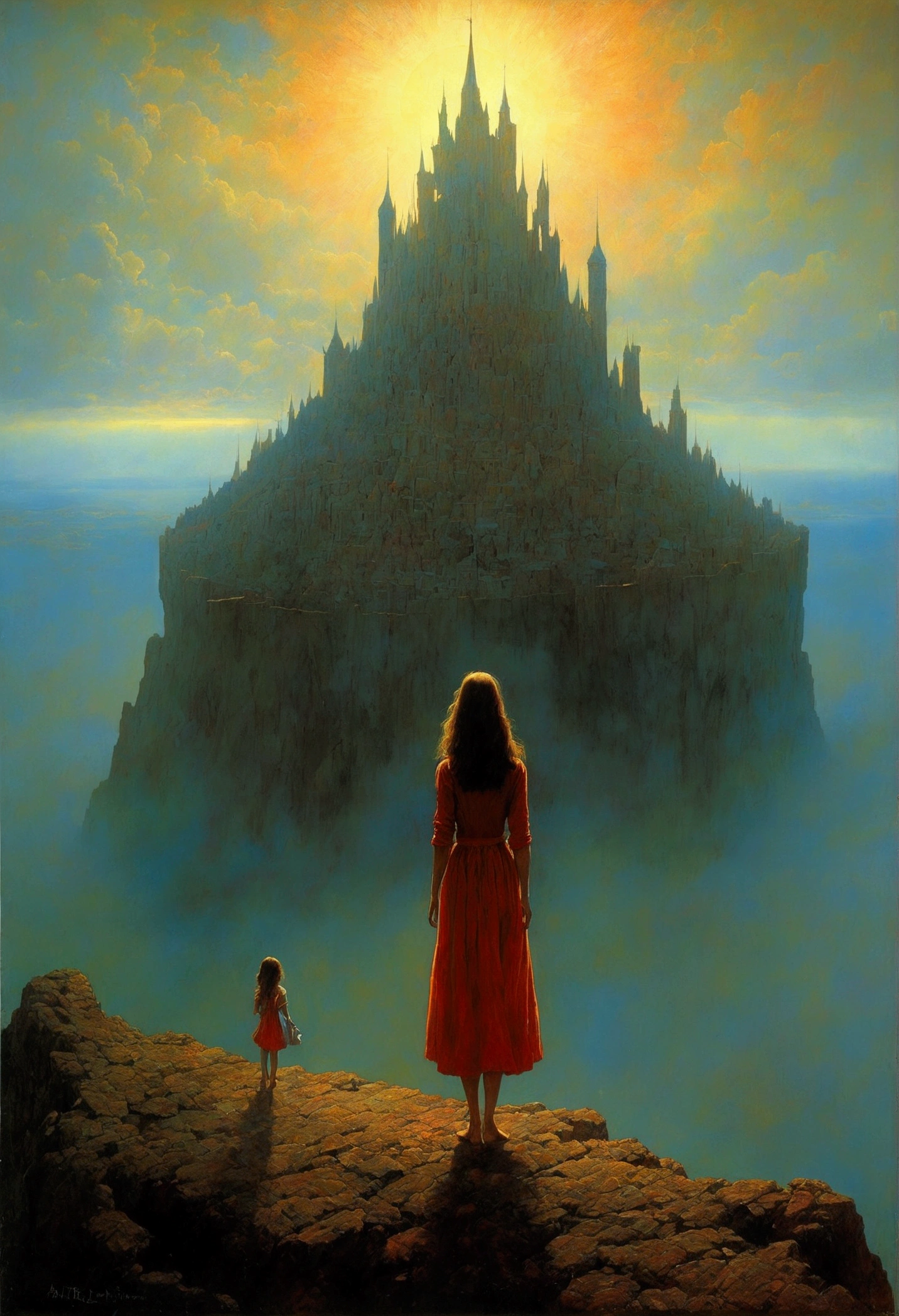 author:Zdzislaw Beksiński、Big Eye in the Sky、girl、Huge castle