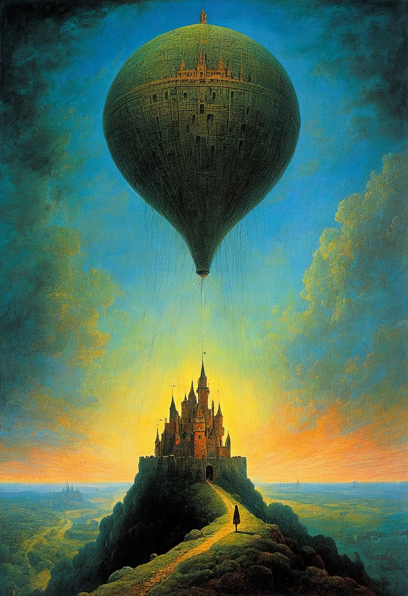 author:Zdzislaw Beksiński、Big Eye in the Sky、girl、Huge castle