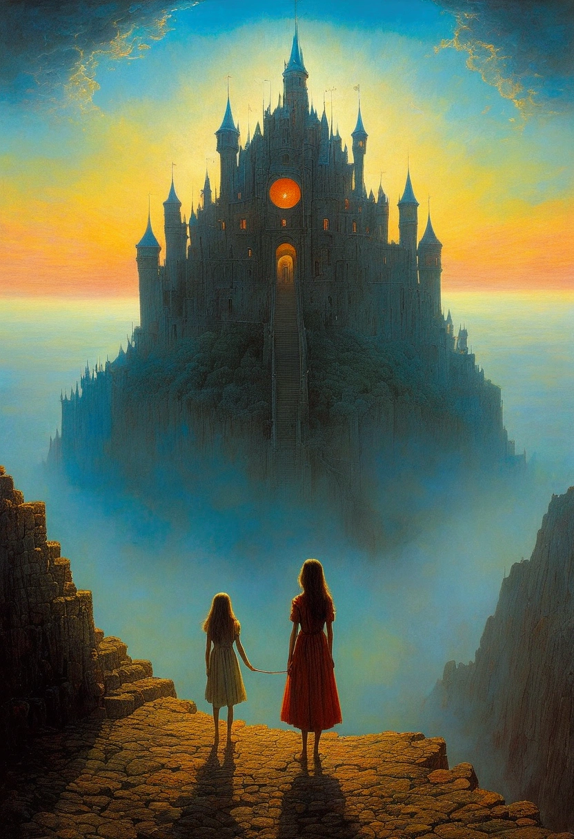 author:Zdzislaw Beksiński、Big Eye in the Sky、girl、Huge castle