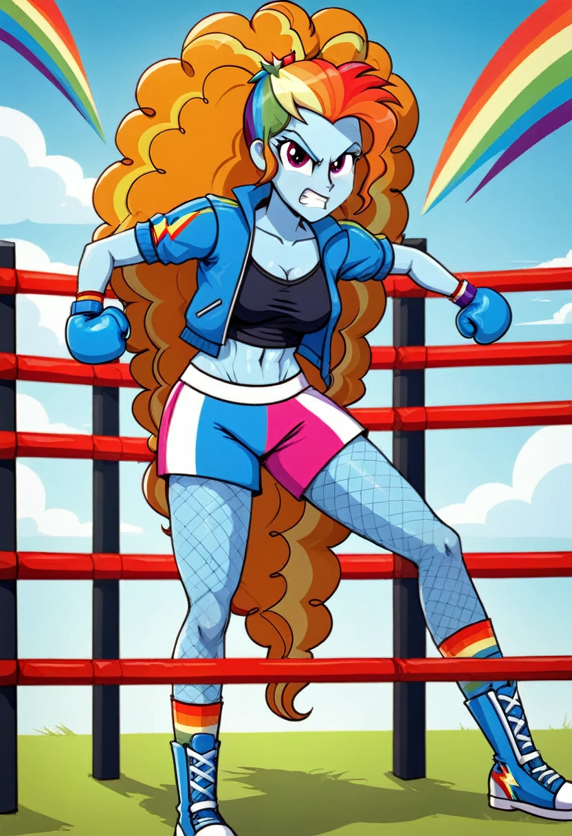Eqg angry rainbow dash at a school in in fishnet tights boxing adagio