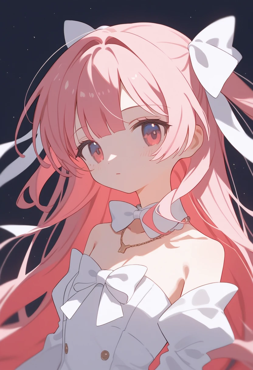 1 Girl,独自of,Long hair,Pink Hair,Separate sleeves,Bangs,简单of背景,Looking at the audience,upper body,Ribbon,bow,bowtie,Shut up,very Long hair,white Ribbon,white bow,hair Ribbon,粉红色of眼睛,Necklace,Bare shoulders,White sleeves,无袖of,Fraction_9,Fraction_8_Direction_7_up,Expressive,score_of,(masterpiece, 最好of质量)