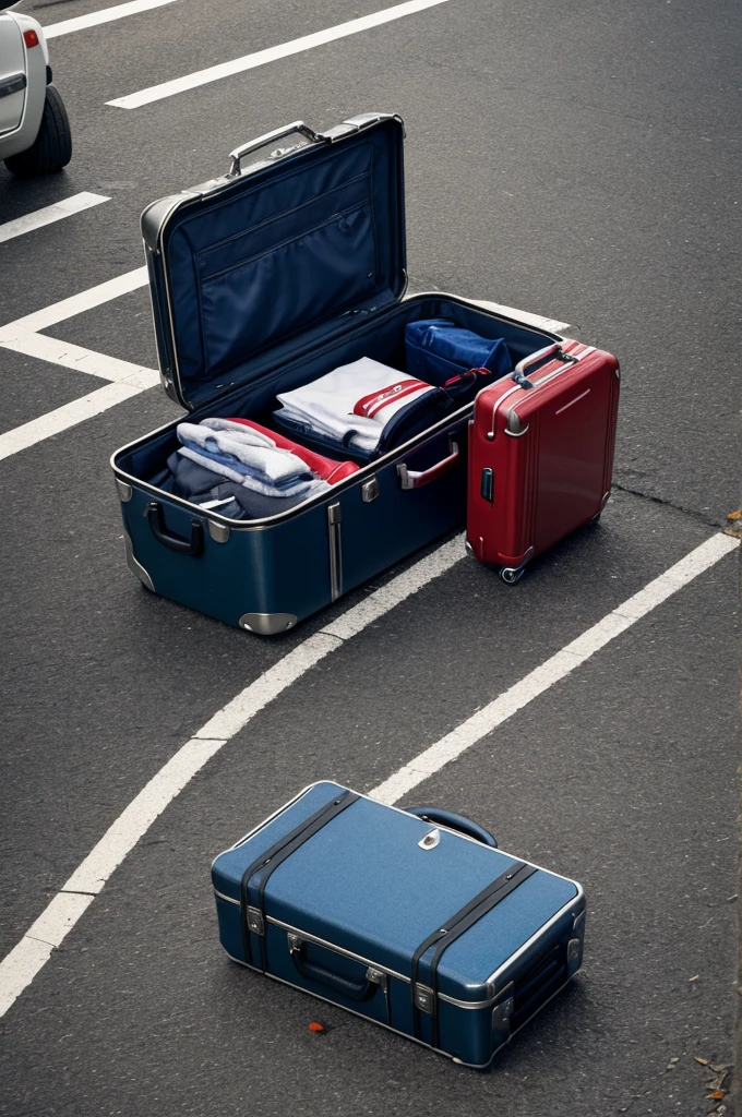 A suspicious suitcase lying on the street