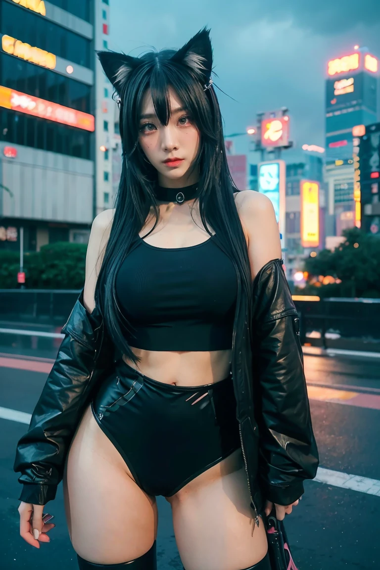 anime girl with long hair and cat ears in a city, digital cyberpunk anime art, cyberpunk anime girl mech, female cyberpunk anime girl, cyberpunk anime girl, anime cyberpunk art, cute cyborg girl, digital cyberpunk - anime art, cyberpunk anime art, oppai cyberpunk, anime style 4 k, perfect android girl, cyberpunk beautiful girl, beutiful girl cyborg