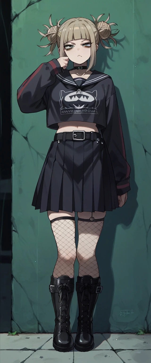 Himiko Gothic Toga (Ultra detailed) (perfect work) (Whole body) (black fishnet stockings, black mini skirt and black boots)