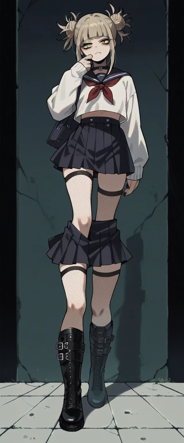 Himiko Gothic Toga (Ultra detailed) (perfect work) (Whole body) (black fishnet stockings, black mini skirt and black boots)