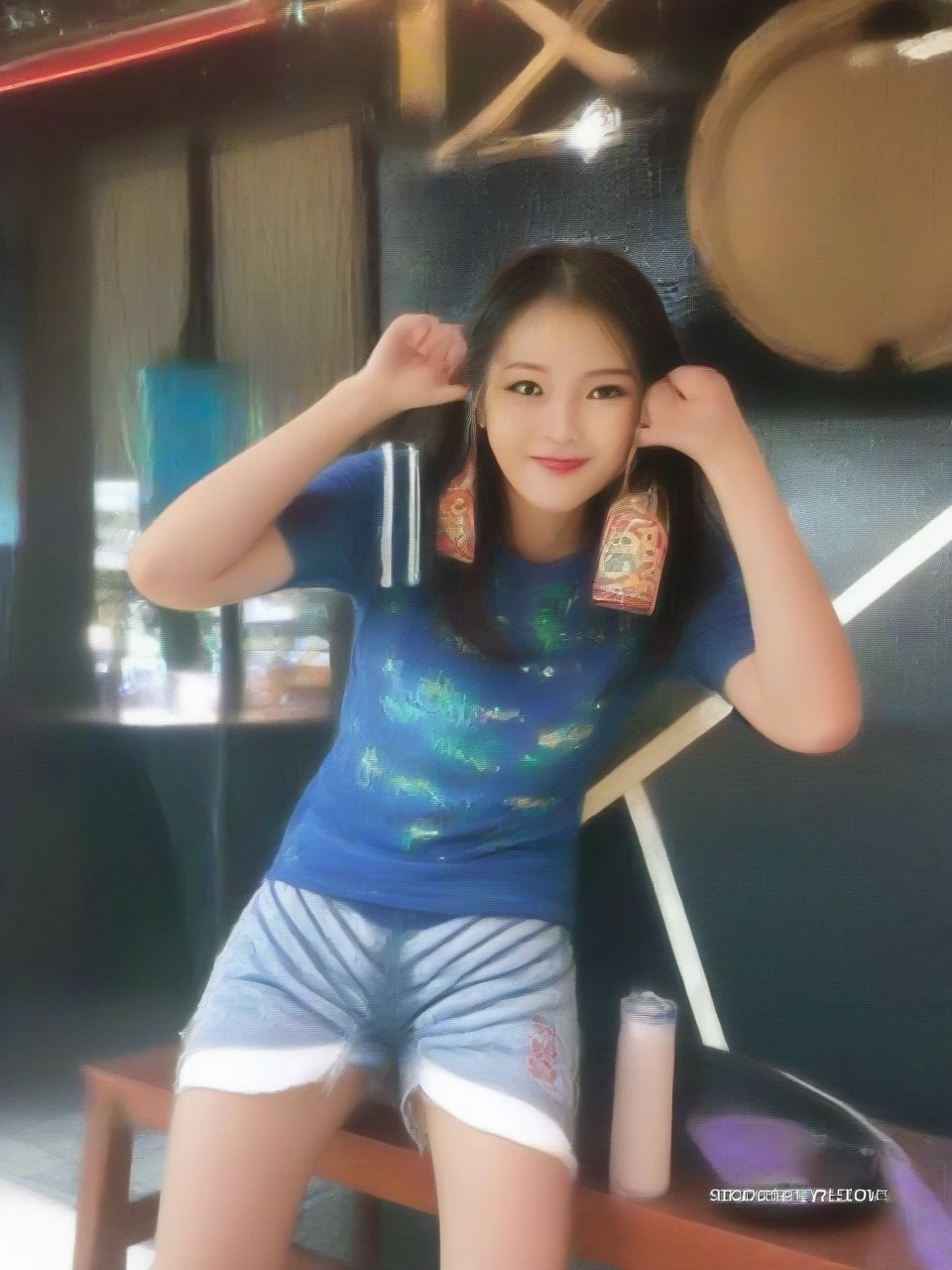 masterpiece、8K、32K、top-quality、(A detailed eye)、(A cute Japanese woman、bangss)、23years old、1 girl in、elegent、(Detailed background depiction、portlate:1.2)、(blushed face、ssmile:1.4)、Be undress、beer garden、(night sky full of stars:1.3)、sitting on、(food and drinks on the table:1.4)、cowboy shot、(get drunk:1.7)、