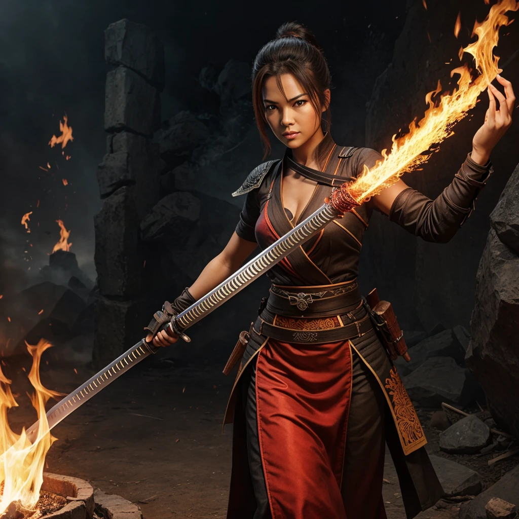 Create a flame katana dangerous detailing design