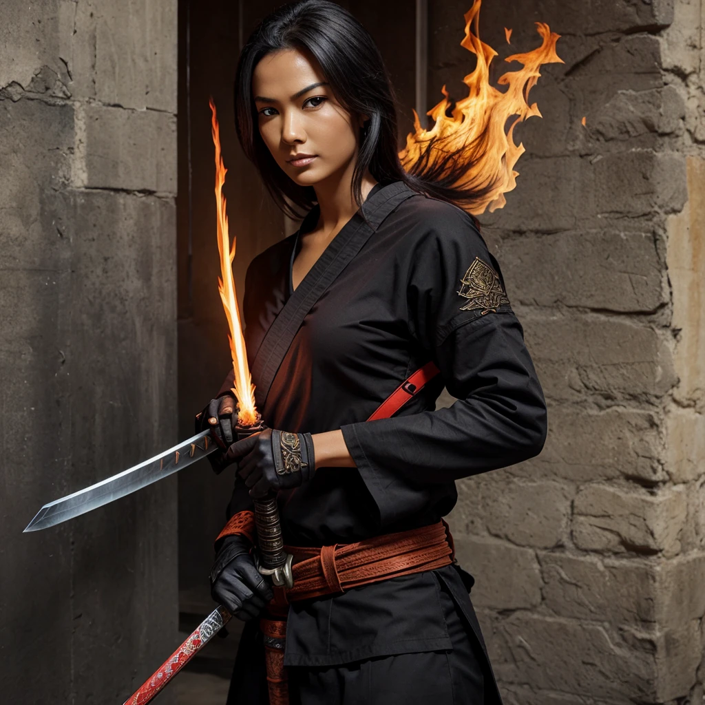 Create a flame katana dangerous detailing design