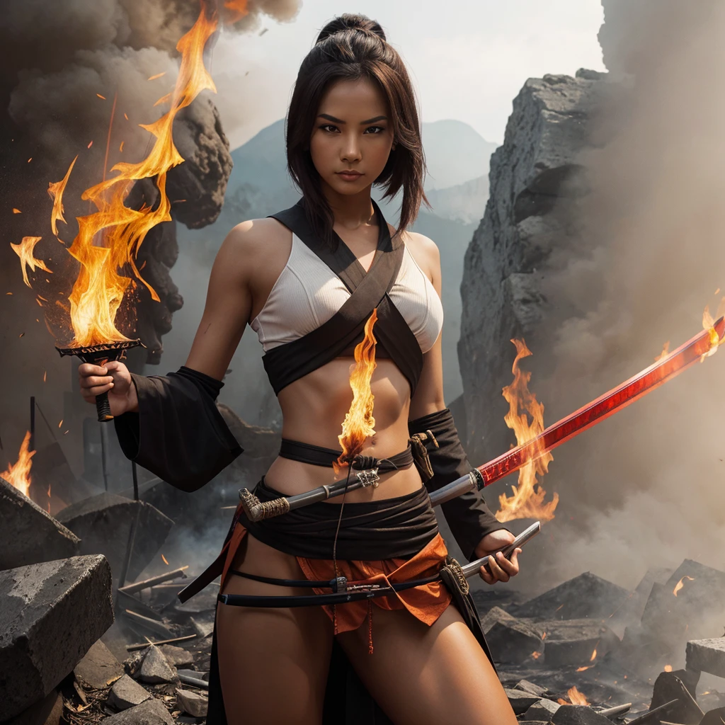 Create a flame katana dangerous detailing design 