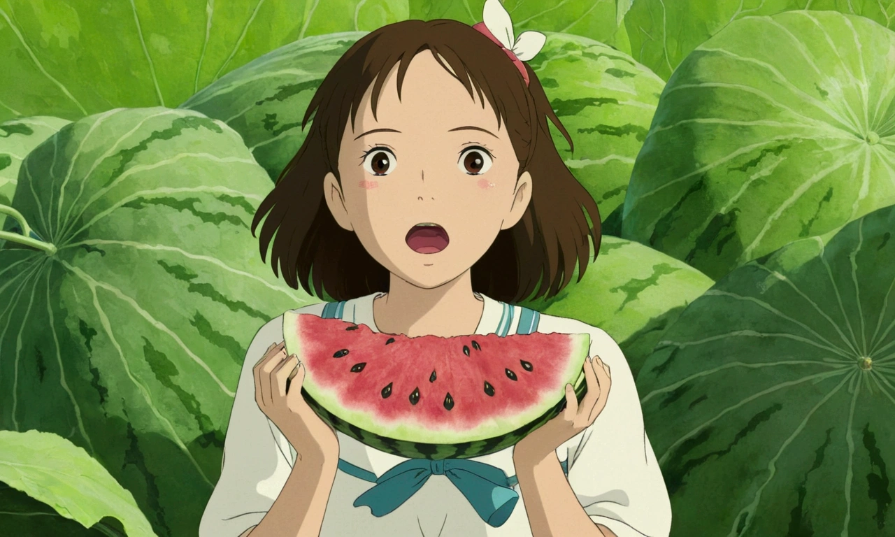 Ghibli summer See the watermelon ghost Surprised girl