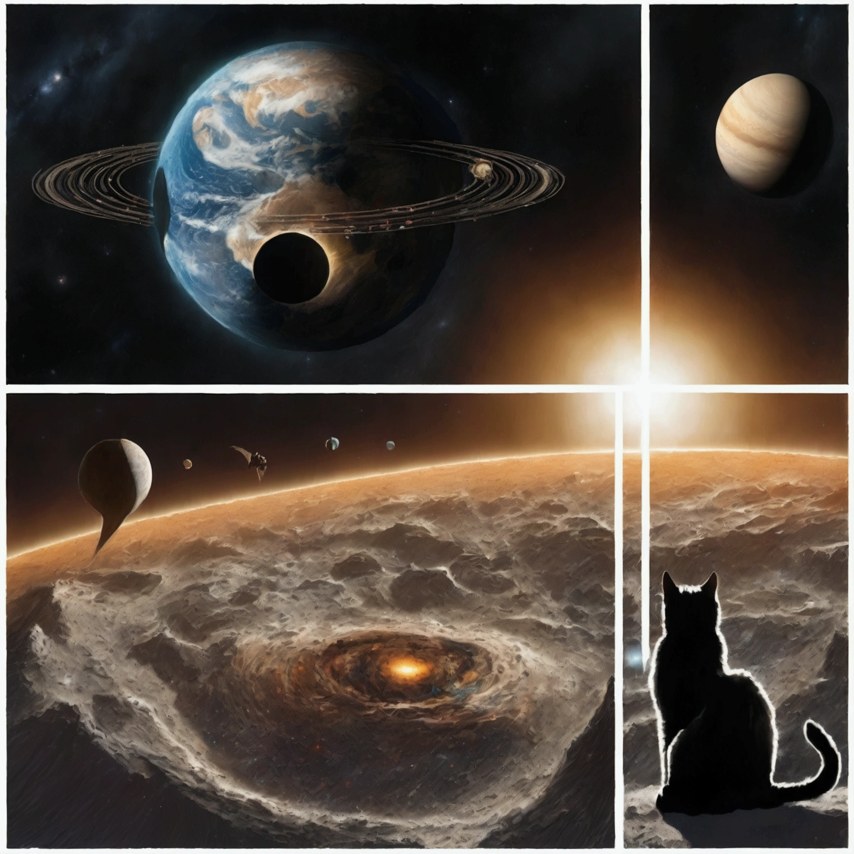 A gigantic cat bats the earh around as it chases Earth across the solar system
