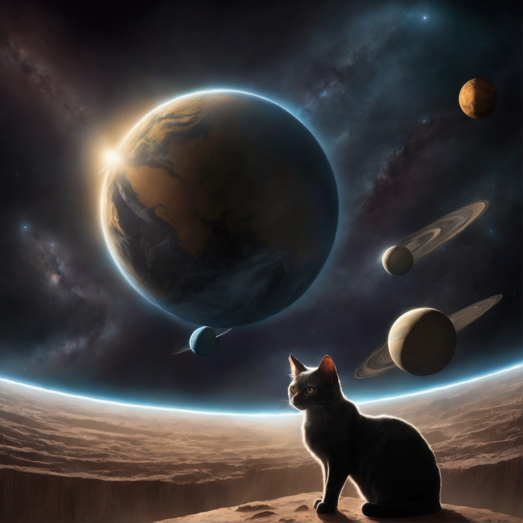 A gigantic cat bats the earh around as it chases Earth across the solar system
