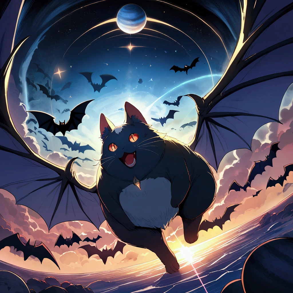 A gigantic cat bats the earh around as it chases Earth across the solar system
