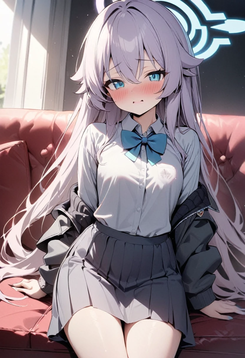 {{2 girls}},masterpiece, best quality, very aesthetic, absurdness, cowboy shot, Lovely, Hoshino (blue archive) and Hina (blue archive) sitting on the couch