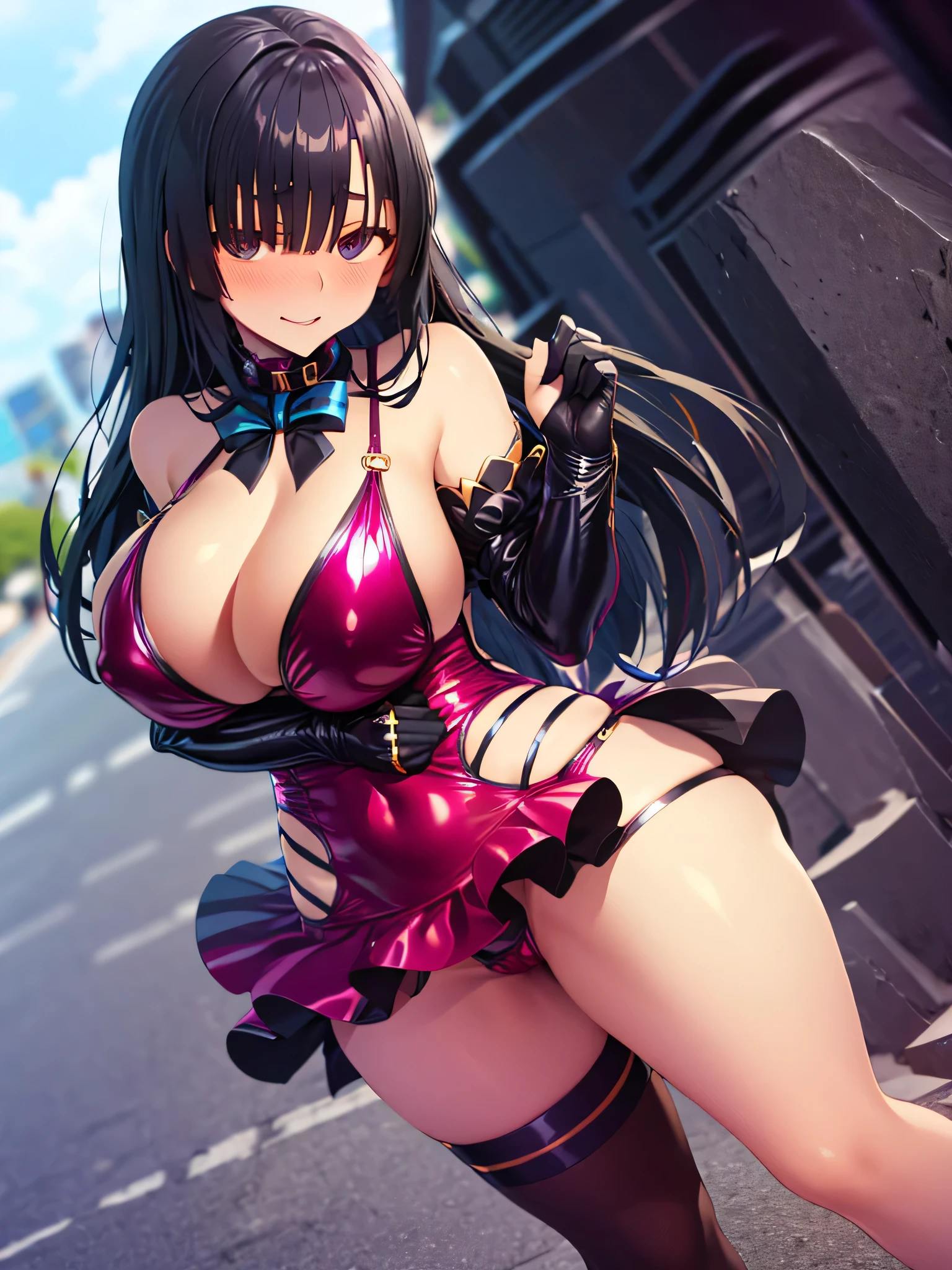 Black Hair,Black clothes,From the next shooting time,Short Mini Dress,Hair covering eyes,(Large Breasts),Bikini,Shy,Exceed,Thick Legs,Fascinating three-dimensional,Fascinating three-dimensional