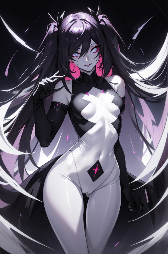 8k,highres,absurdres,masterpiece,best quality,(ultra realistic,32k, masterpiece:1.2),(high detailed skin:1.1),( high quality:1.1),
bangs,b34n bodysuit,(bodysuit:1.2),pubic tattoo,(looking at viewer, standing,:1.1),panorama,cowboy_shot,full_shot,dissemination,scatter hair,purple eyes,(evil_eyes:1.15),glowing eyes,eyeshadow,black eye shadow,crazy_smile,yandere,(dark_persona:1.35),(glowing tattoo:1.1),slender_waist,white_background,scatter hair,b34n bodysuit,vest line,1girl,solo,groin,curvy,pussy juice,late night,floating,floating in the clouds,