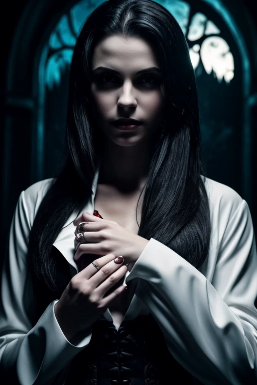 White vampires in the dark night, perfect face and hands