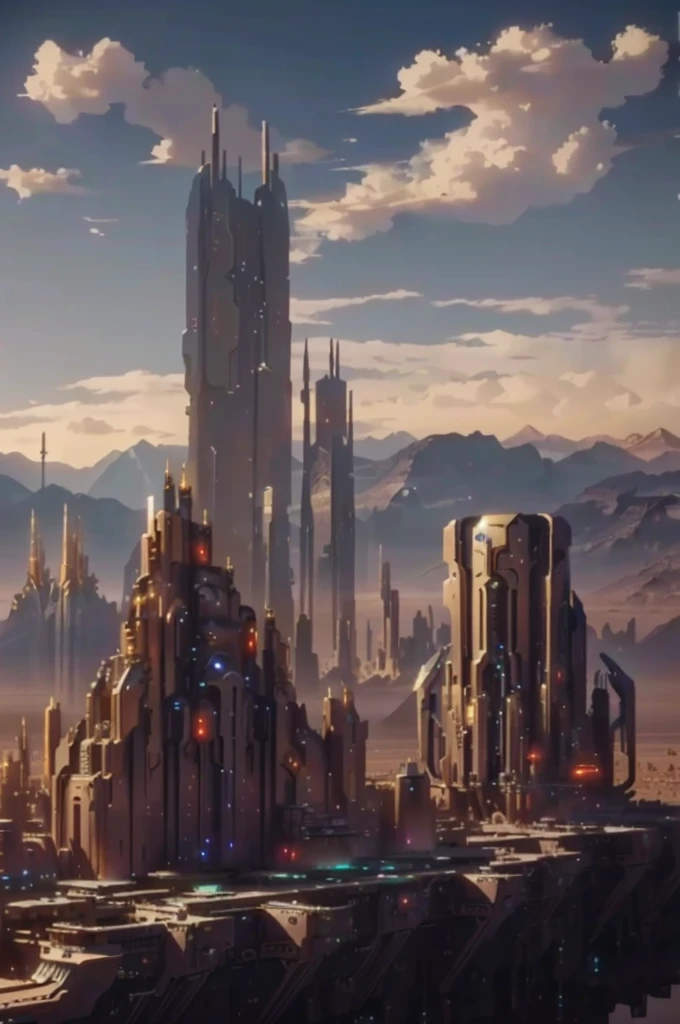 futuristic city in the middle of a desert with mountains in the background, big and structured valhalla city, ancient sci - fi city, huge futuristic temple city, anime concept hdr anime macmanus, epic 8 k hd anime shot, in front of a fantasy city, intricate ornate anime cgi style, in fantasy sci - fi city, fantasy capital city, ancient steampunk city,futuristic city in the middle of a desert with mountains in the background, big and structured valhalla city, ancient sci - fi city, huge futuristic temple city, anime concept hdr anime macmanus, epic 8 k hd anime shot, in front of a fantasy city, intricate ornate anime cgi style, in fantasy sci - fi city, fantasy capital city, ancient steampunk city