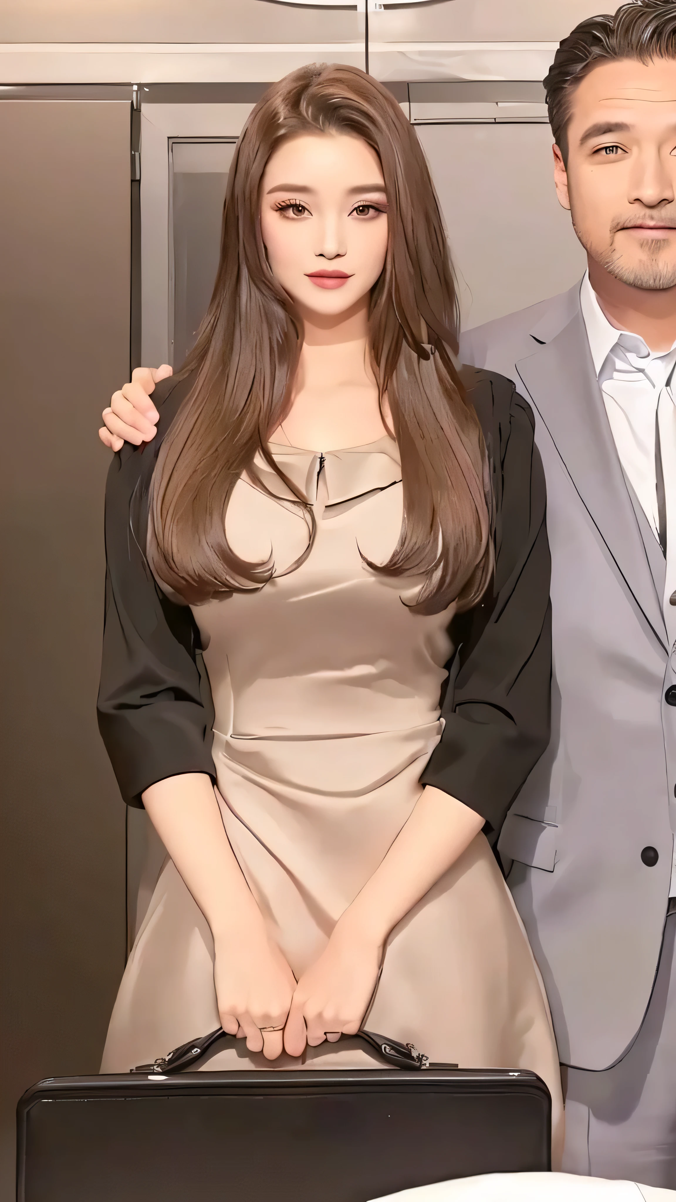 A woman in a dress and a man in a suit,
