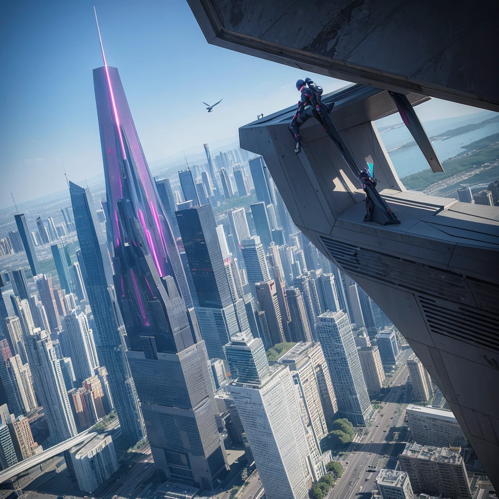A building that evokes the world of Evangelion,Buildings,Futuristic cityscape,Bird's-eye view,