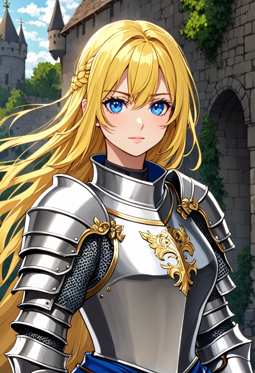 Female knight Yellow hair Blue eyes