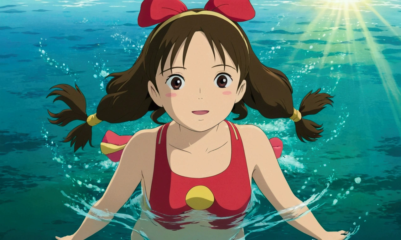 Ghibli summer Ocean swim girl