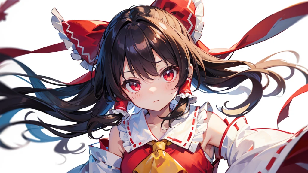 ((Highest quality))　8k　Hakurei Reimu　Worried expression　cute　Young　((White background))