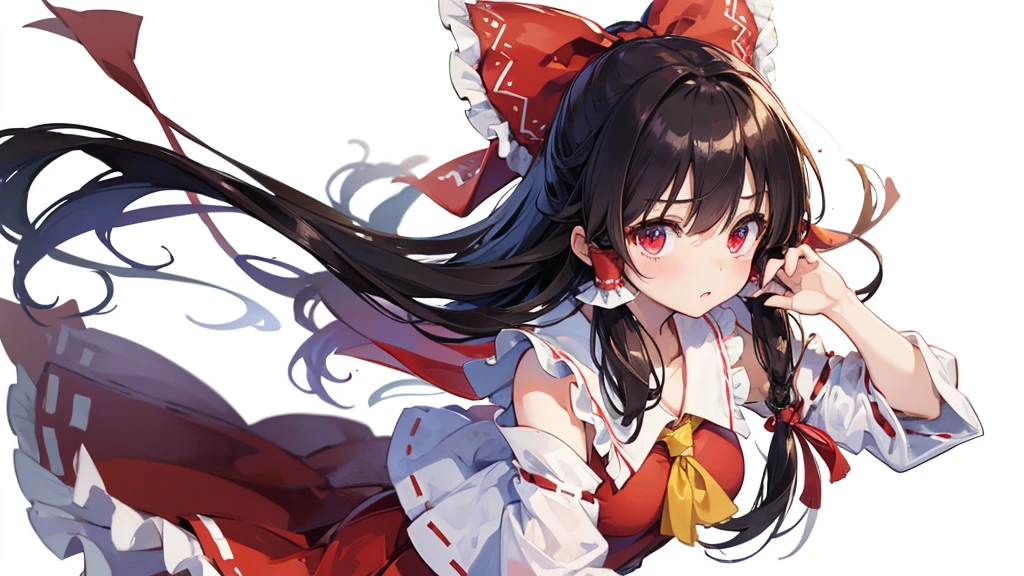 ((Highest quality)) 8k Hakurei Reimu Worried expression cute Young ((White background))
