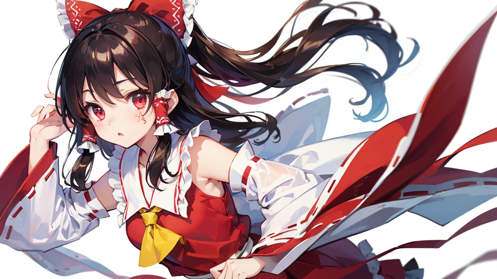 ((Highest quality))　8k　Hakurei Reimu　Worried expression　cute　Young　((White background))