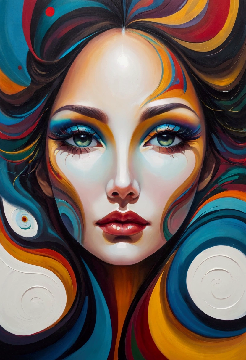 Abstract painting of a woman, Colorful swirls on the face, abstract face, Abstract Portrait, Beautiful and expressive, Abstract Surrealism, 