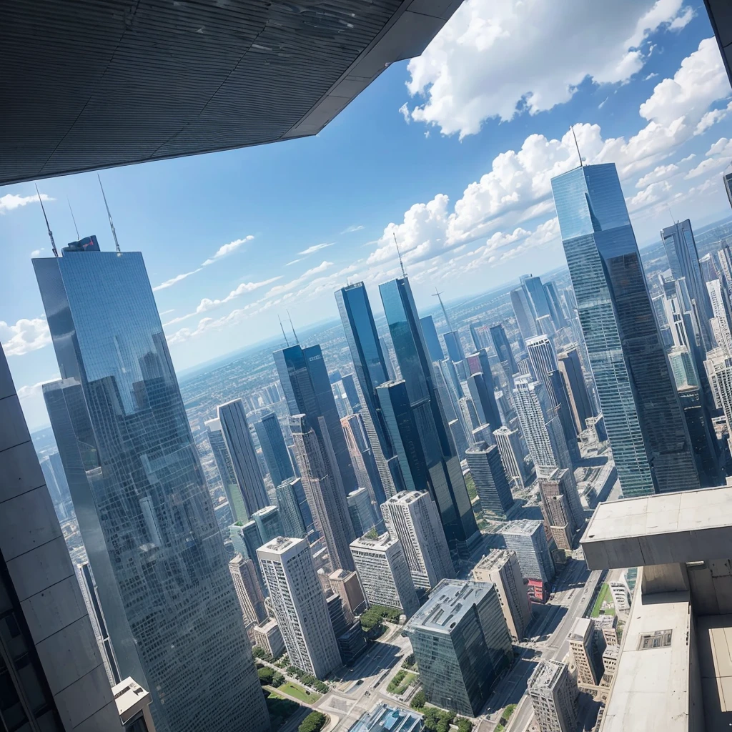 A building that evokes the world of Evangelion,Buildings,Futuristic cityscape,Bird's-eye view,