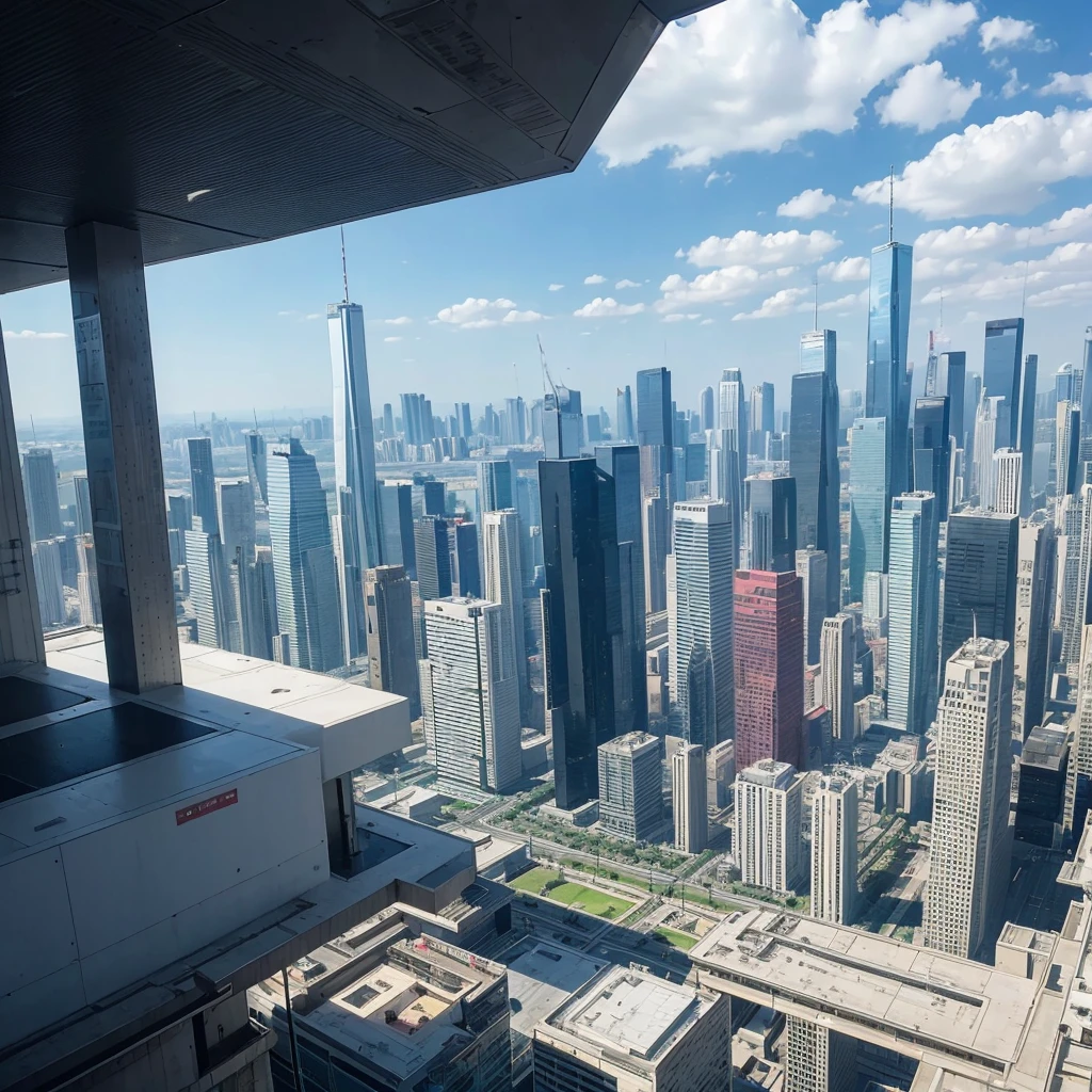 A building that evokes the world of Evangelion,Buildings,Futuristic cityscape,Bird's-eye view,