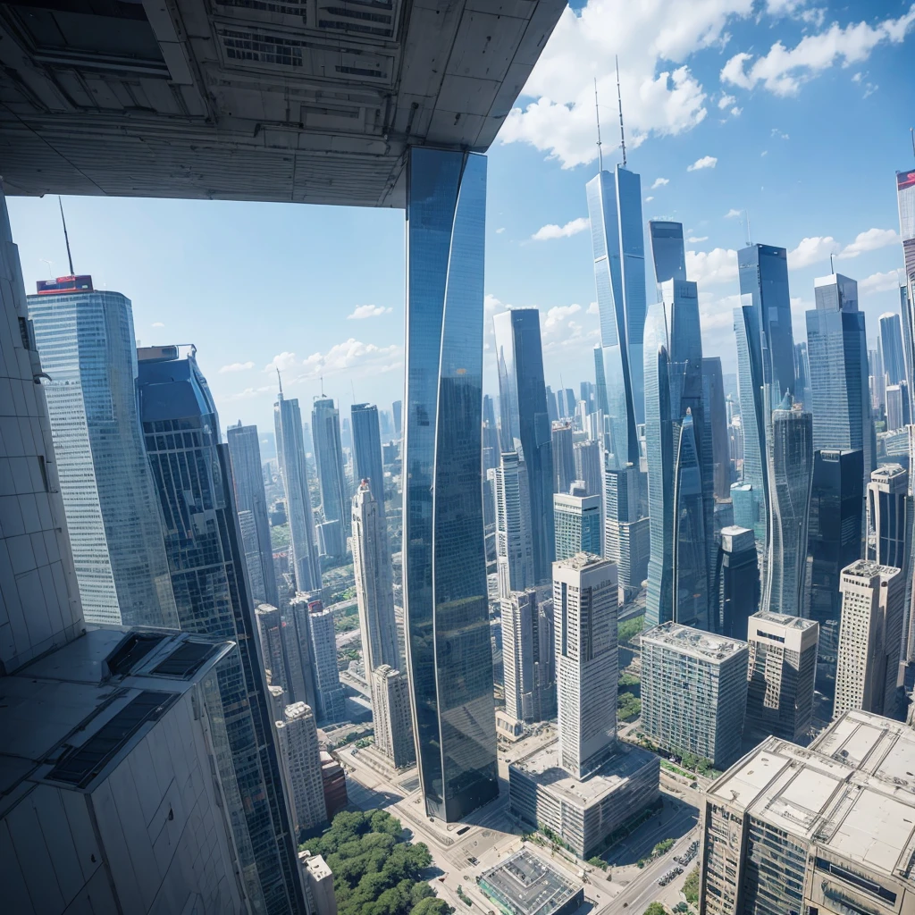 A building that evokes the world of Evangelion,Buildings,Futuristic cityscape,Bird's-eye view,