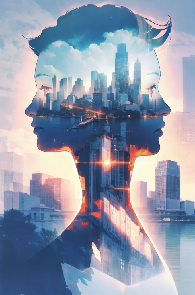 Depicting events in a dream、The moonlight was a little hazy、 Translucent girl、Moonlight passes through the body、((Super multiple exposure where the background passes through the body))、I can see your beautiful feet、full body Esbian、Buildings on the background、Midnight City、