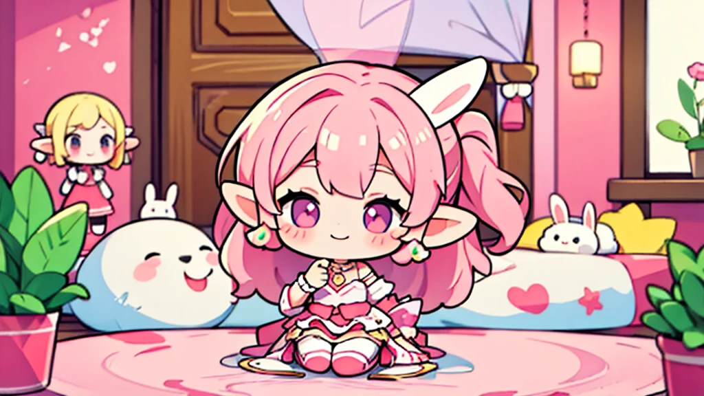 Bunny ears、Chibi Girl Elf、Pink pop room、 smile