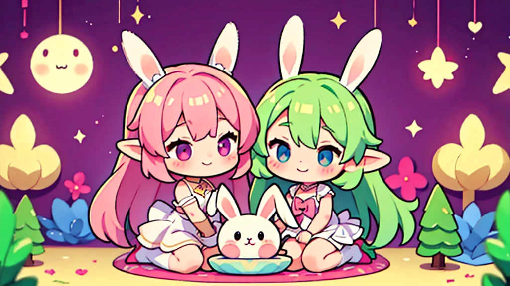 Bunny ears、Chibi Girl Elf、Pink pop room、 smile