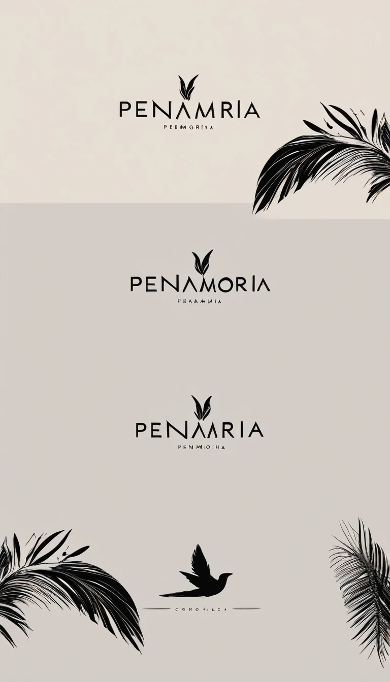 A minimal, modern, simple, cinematic logo design for the brand “Penamemoria". Create a modern, minimalistic, high-quality, logo of a feather-bird