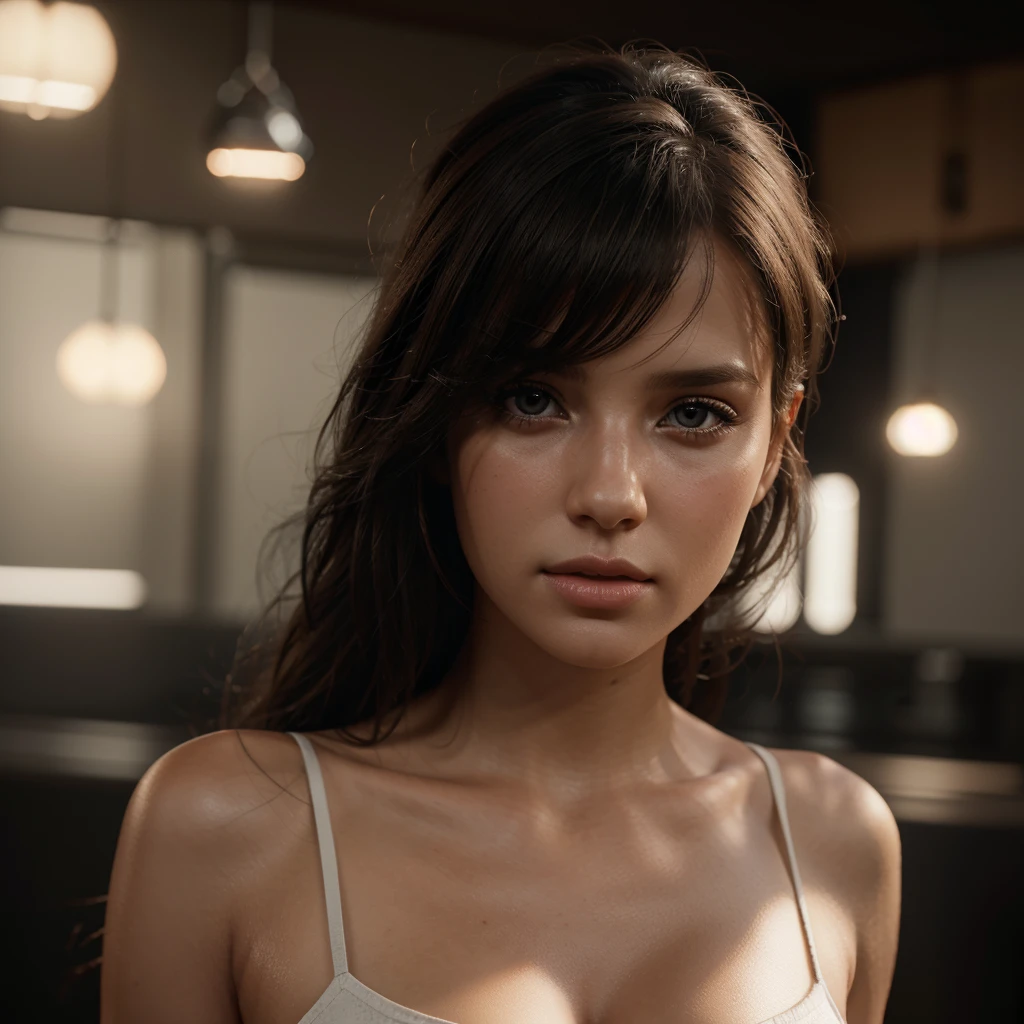 Create an ultra-high-resolution 3D image of a person experiencing an upset stomach. The character should be visibly uncomfortable, with one hand holding their stomach and a pained expression on their face. The environment should suggest a home setting
