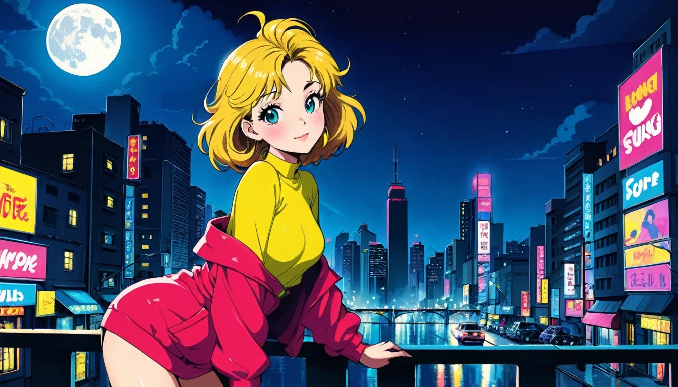 Highest quality, City Pop Style,girl,night,cute,1980s