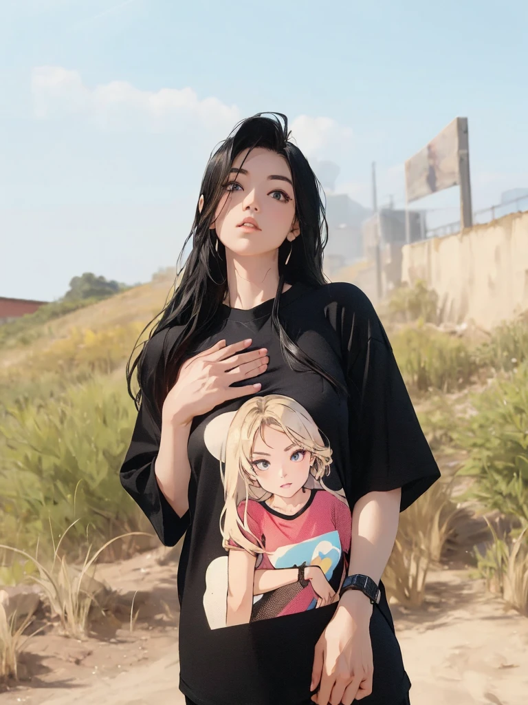 arafed woman in a black shirt with a picture of a girl on it, t-shirt, t - shirt, portait photo profile picture, asian girl, profile pic, ruan cute vtuber, from 8 k matte, young lady, photo of the girl,  my linh, in tshirt, tshirt, wearing black tshirt